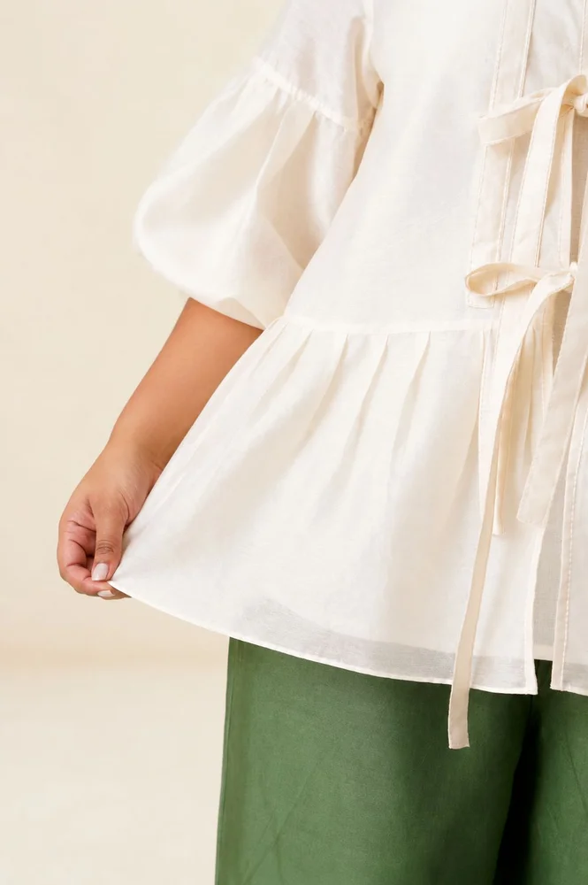 Ivory Toni Set - Multi Knot Peplum Top with Slip + Pine Green Pants 6