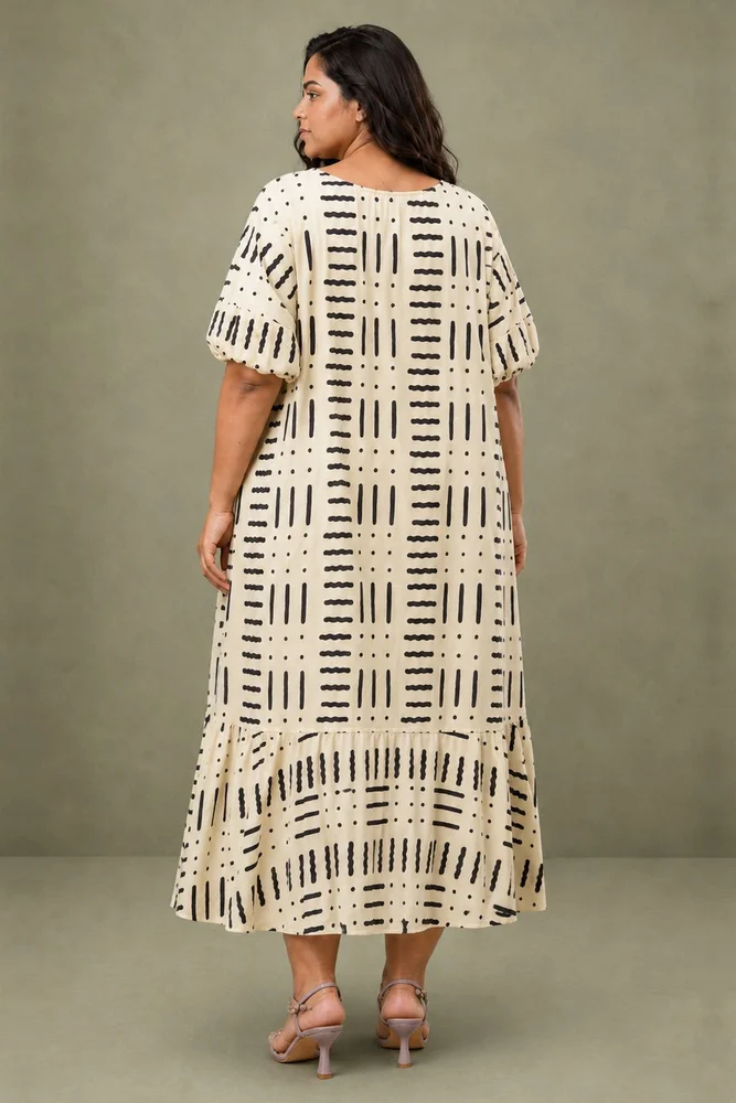 White Printed A-Line Embroidered Floral Midi Dress 3