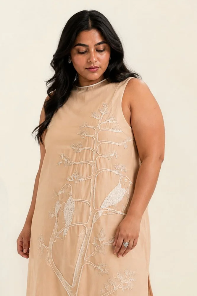Latte Chase - Midtown Midi Dress in Hand Embroidery 3