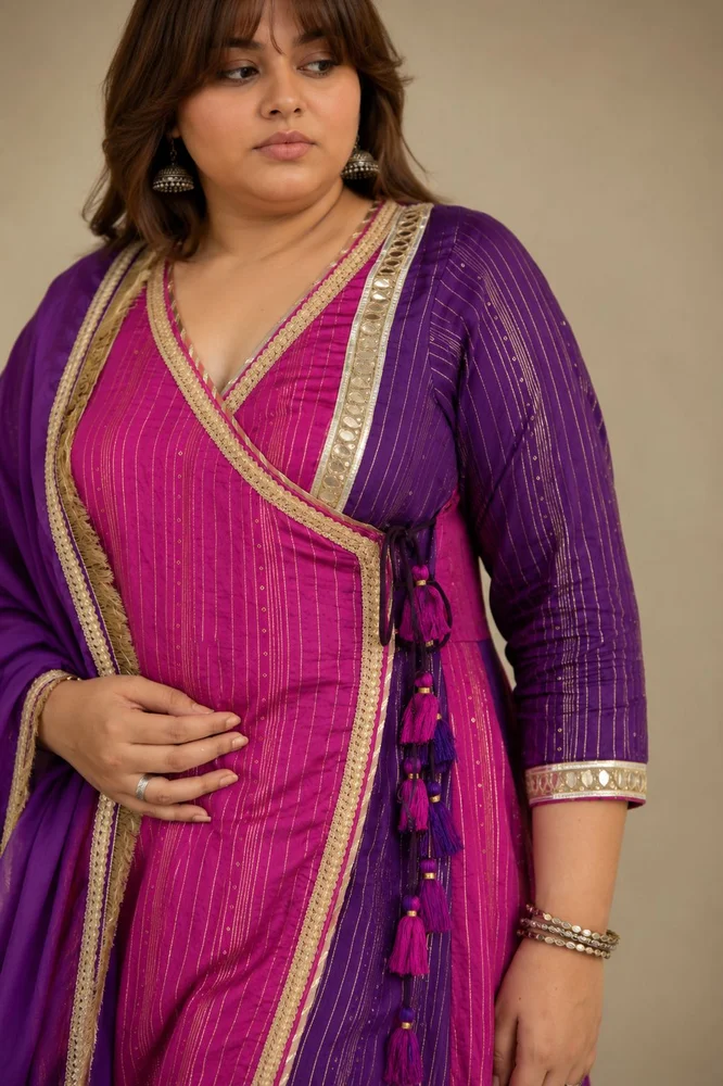Purple Chanderi Ethnic Anarkali Set with Organza Dupatta & Gota-work 3