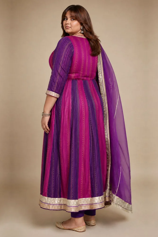 Purple Chanderi Ethnic Anarkali Set with Organza Dupatta & Gota-work 4
