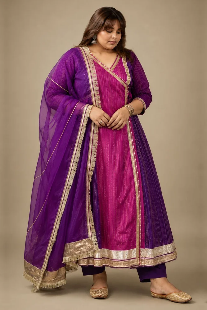 Purple Chanderi Ethnic Anarkali Set with Organza Dupatta & Gota-work 5