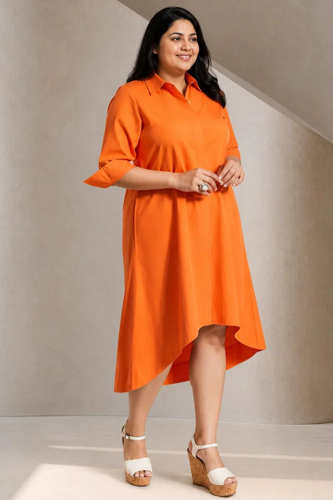 MELODY Orange Shirt Dress 2