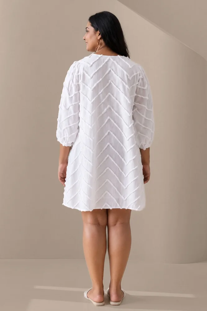 SUMMER SHIFT Embroidered White Chevron Dress 5