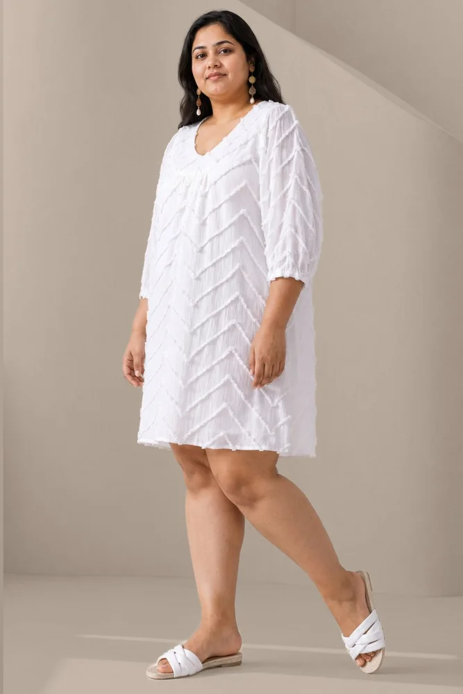 SUMMER SHIFT Embroidered White Chevron Dress 3