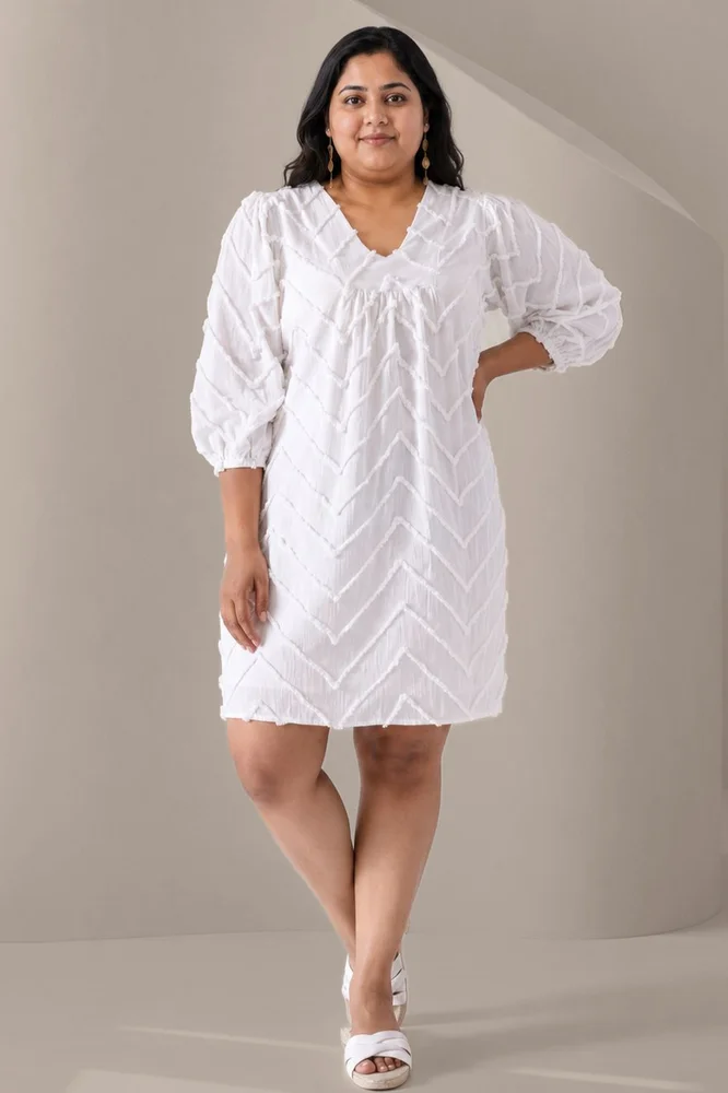 SUMMER SHIFT Embroidered White Chevron Dress 2