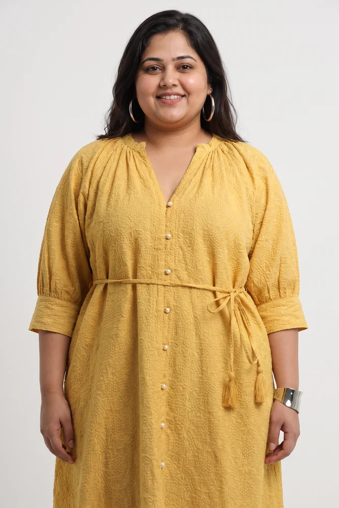KEYA OCHRE EMBROIDERED DRESS 2