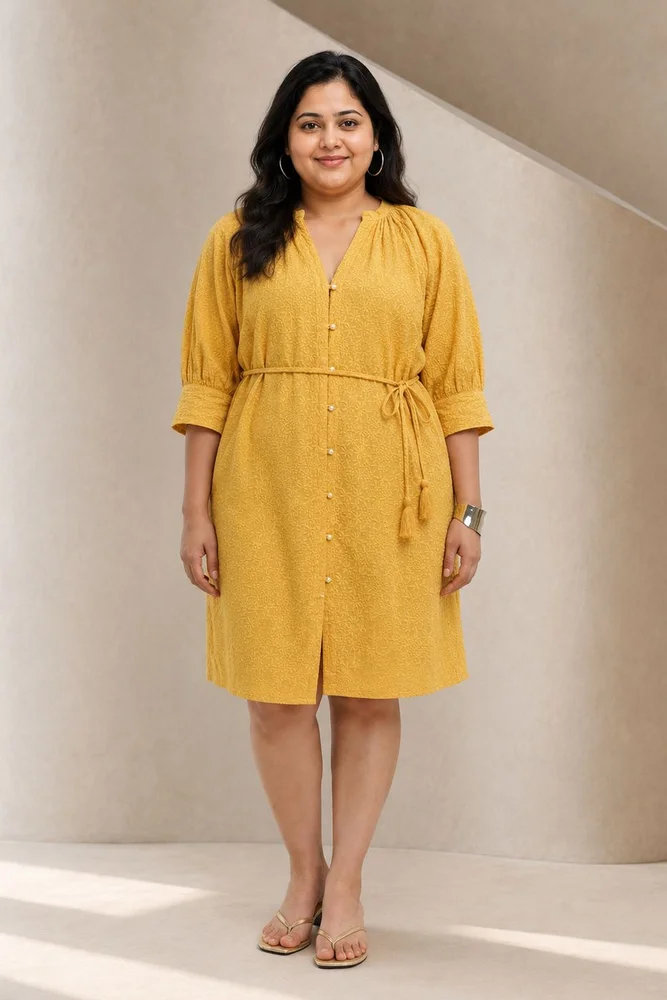 KEYA OCHRE EMBROIDERED DRESS 5