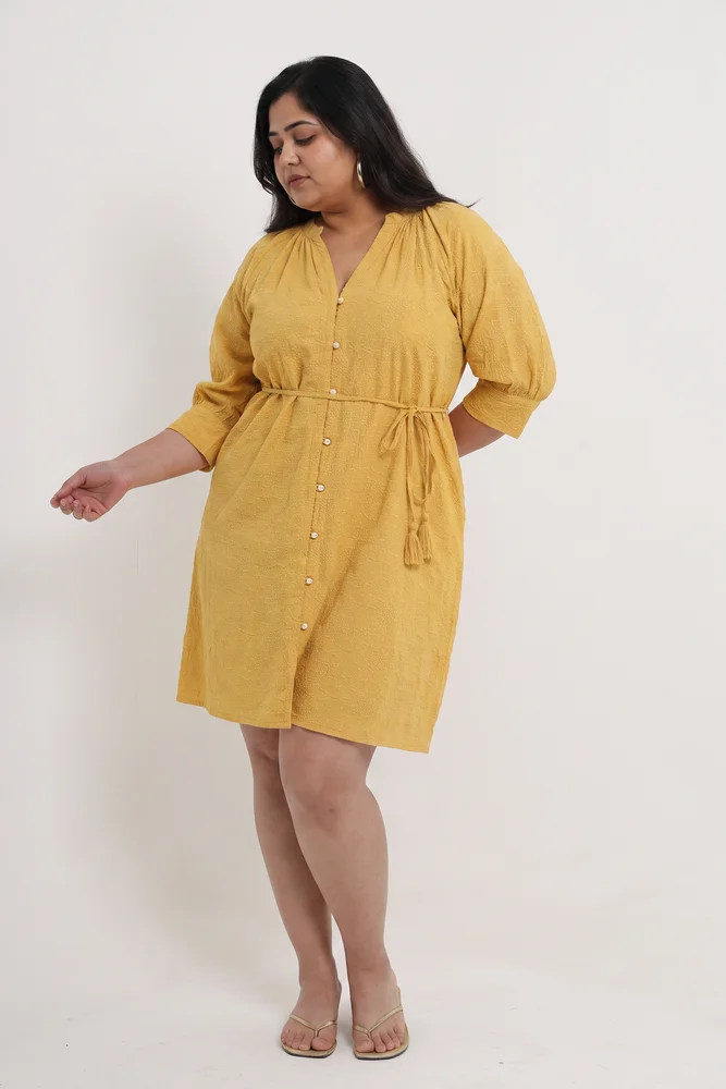 KEYA OCHRE EMBROIDERED DRESS 3