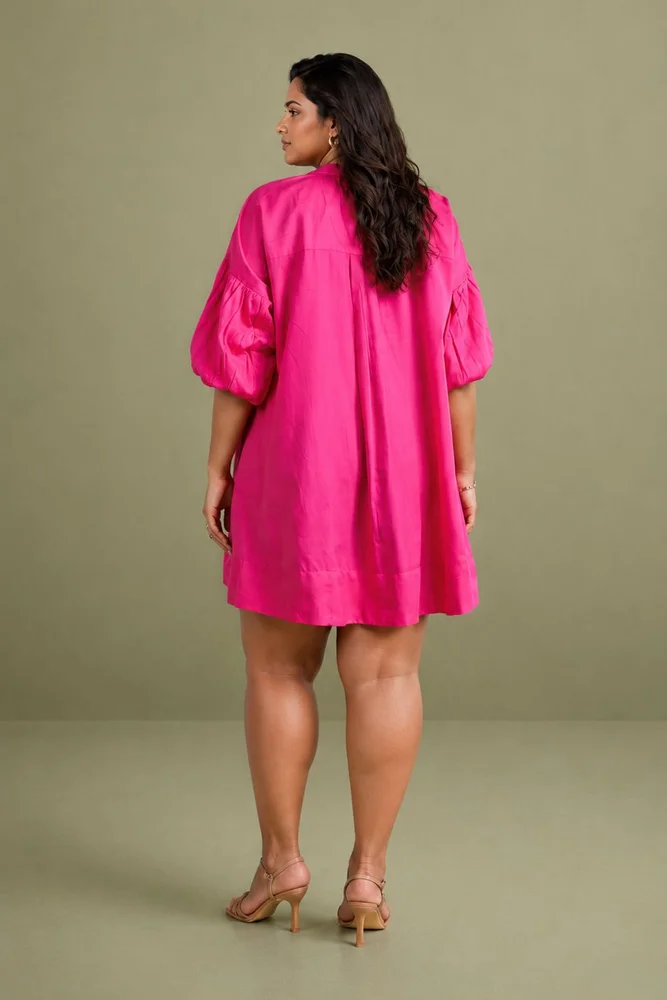 Pink Cotton Satin Short Party Dress 2