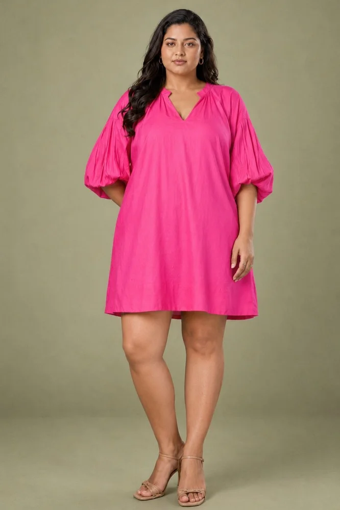 Pink Cotton Satin Short Party Dress