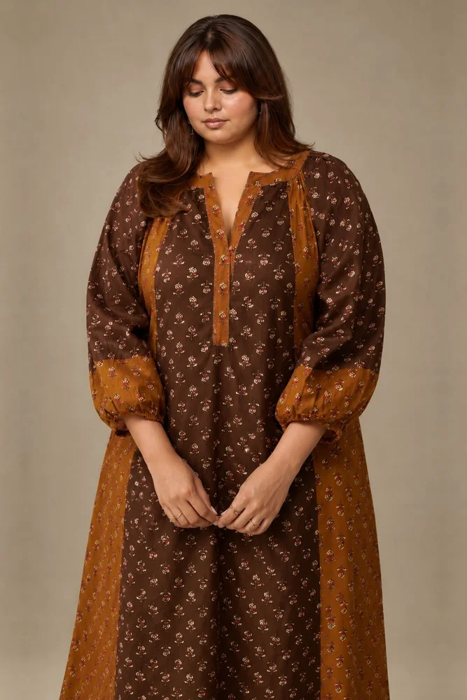 Brown & Olive Floral A-Line Kurta Paired With Matching Pants 2