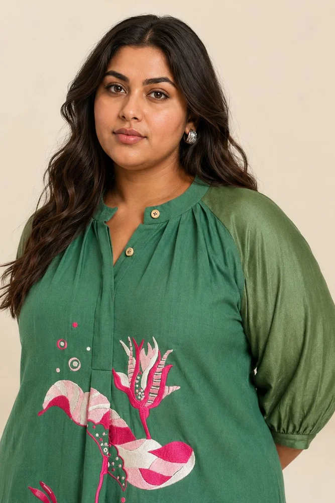 Pine Green Suvi Set - Embroidered Tunic + Pants 5
