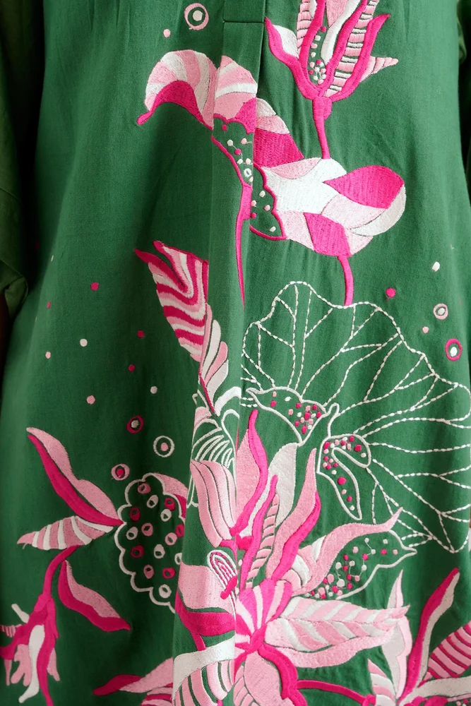 Pine Green Suvi Set - Embroidered Tunic + Pants 3