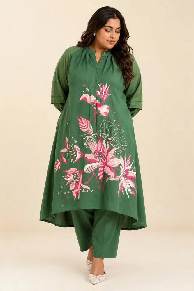 Pine Green Suvi Set - Embroidered Tunic + Pants 6