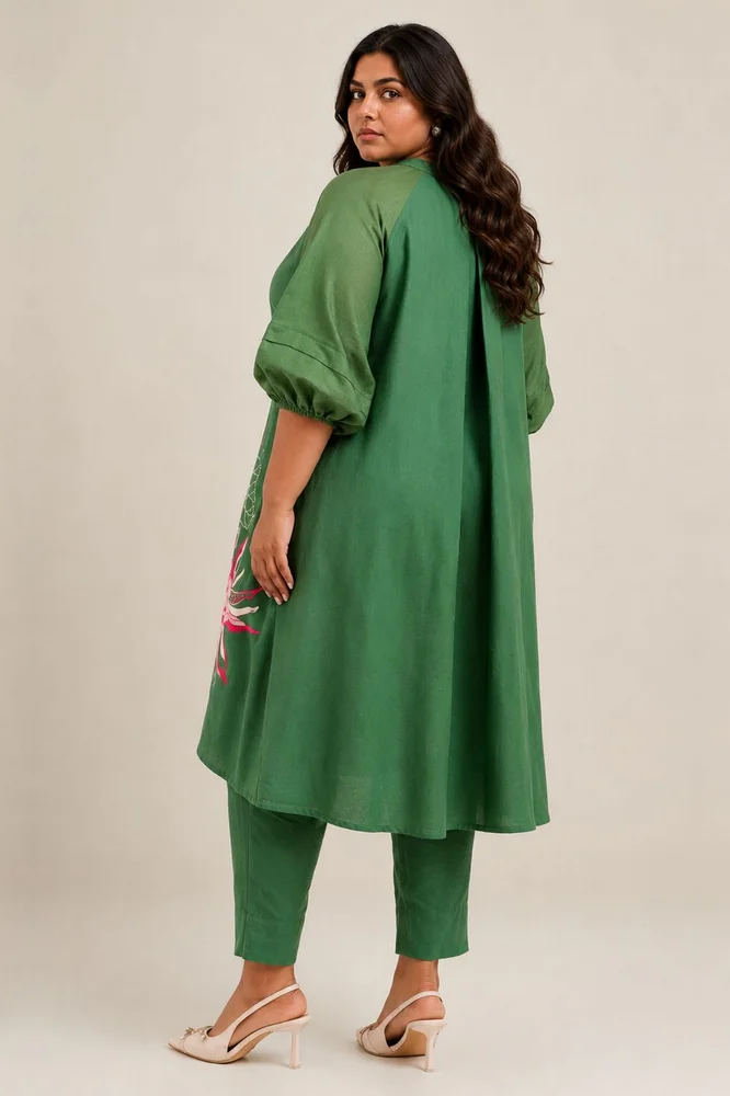 Pine Green Suvi Set - Embroidered Tunic + Pants 2