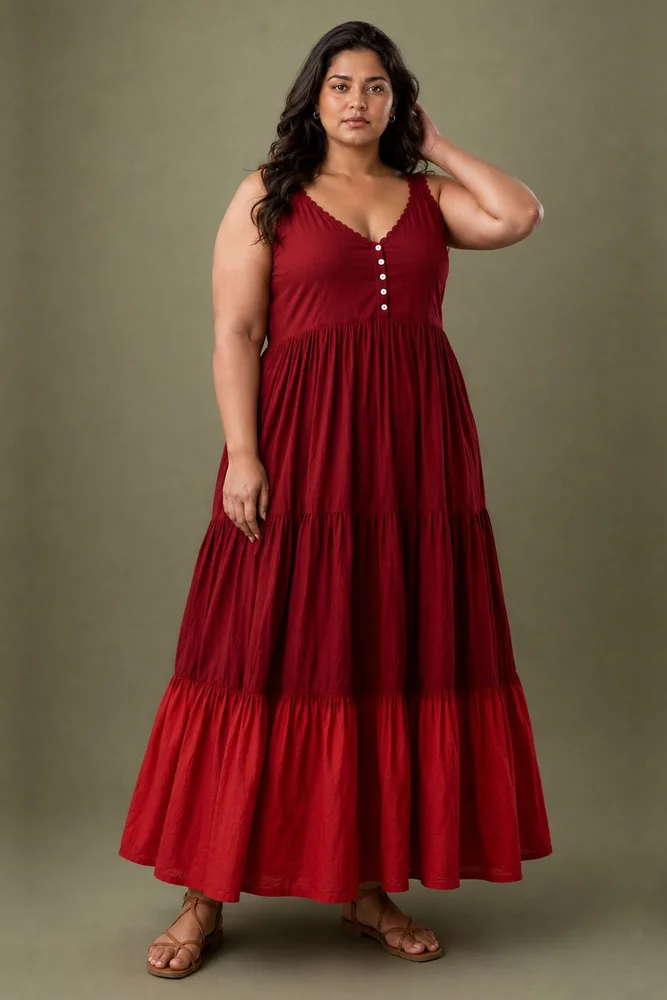 Wine Sleeveless Cotton Voile Maxi Dress