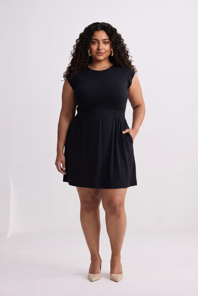 Short Dress With Smocking Side Detail in Black 3