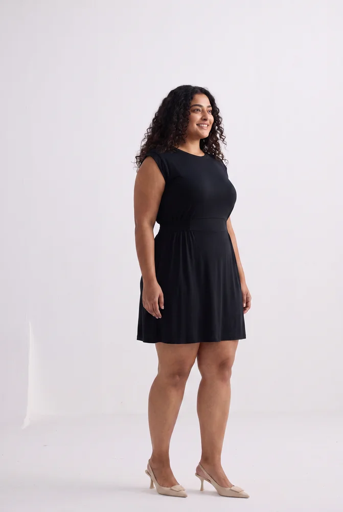 Short Dress With Smocking Side Detail in Black 2