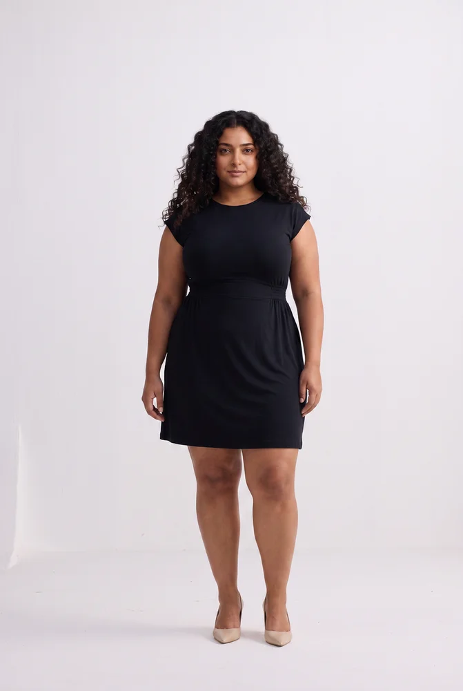 Short Dress With Smocking Side Detail in Black