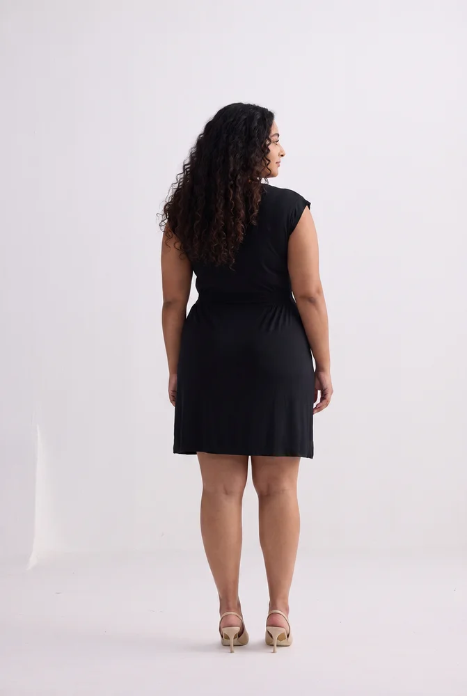 Short Dress With Smocking Side Detail in Black 5