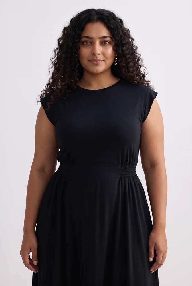 Short Dress With Smocking Side Detail in Black 4