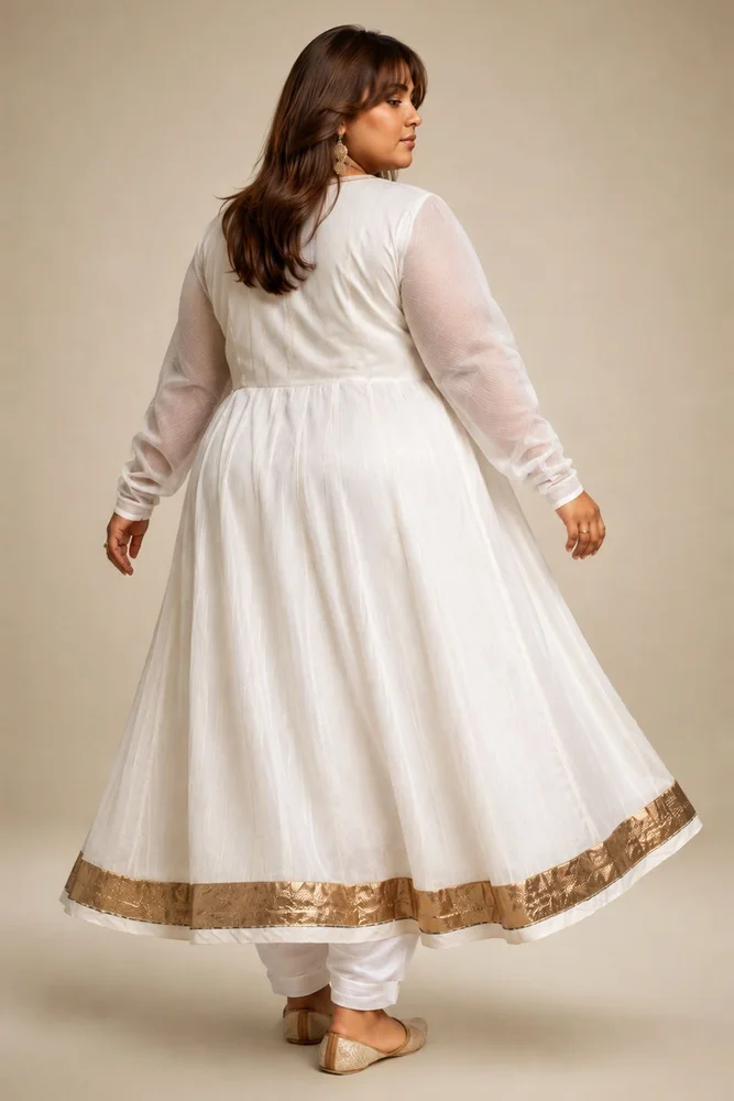 Off-White Chanderi Ethnic Anarkali Set with Pink Kota Dupatta 3