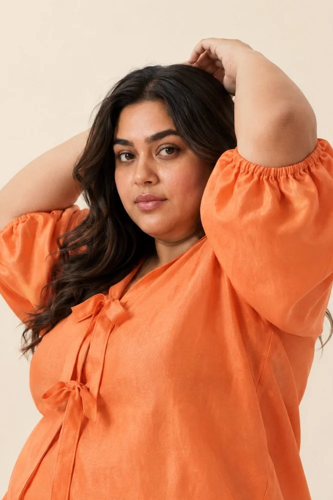 Sunset Orange Toni Set - Multi Knot Peplum Top with Slip + Pants 3
