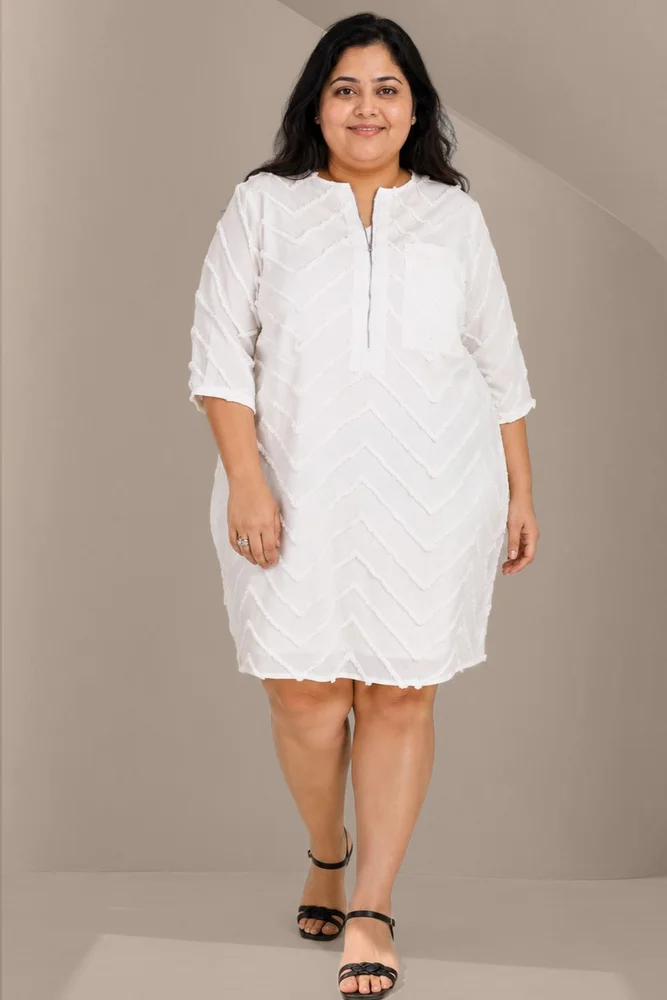 Monaco White Chevron Embroidery Dress 4