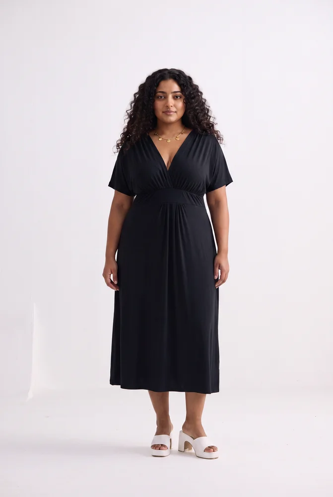 Flowy A-Line Maxi Dress with Side Slits in Black