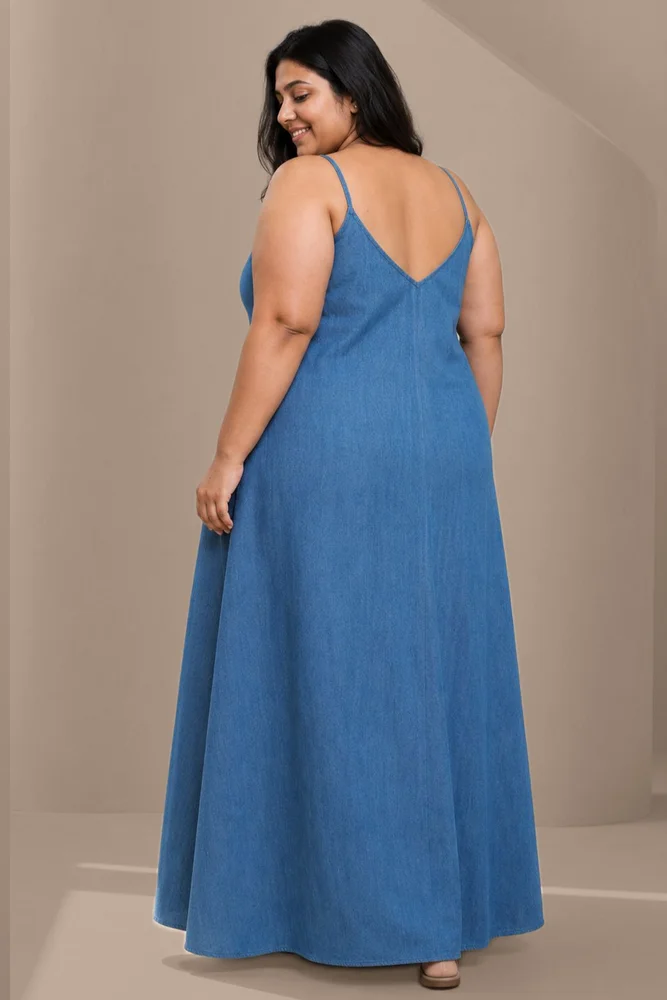 MAYA Medium Blue Denim Maxi Dress 4
