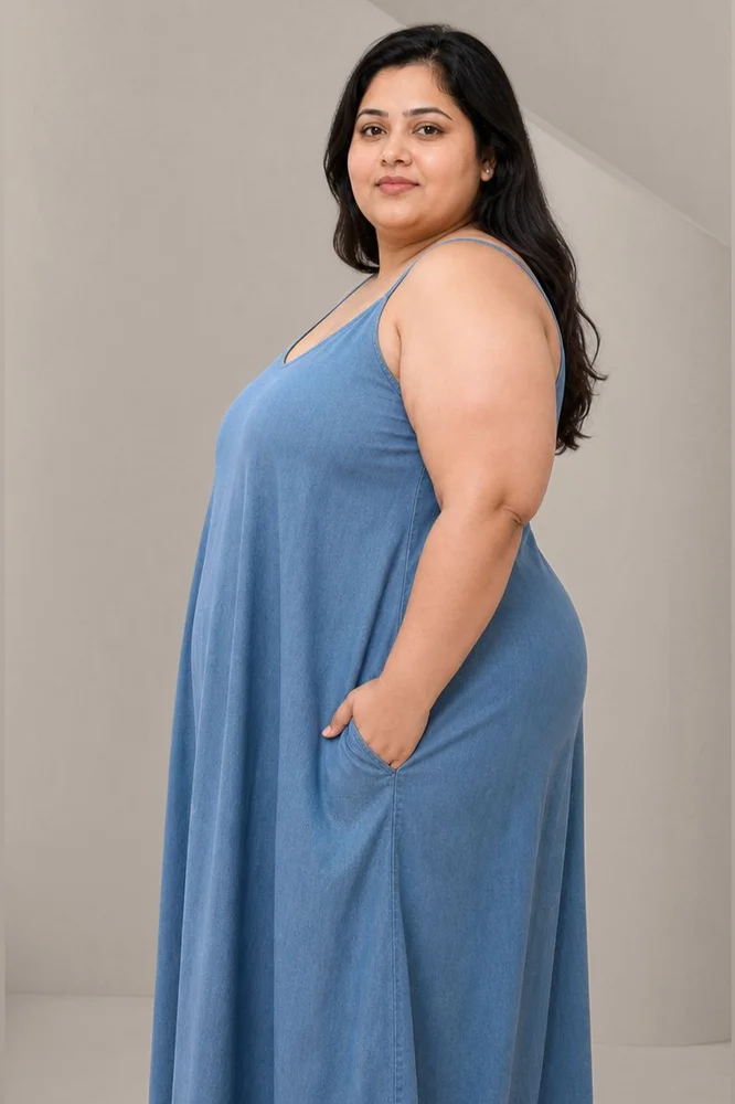 MAYA Medium Blue Denim Maxi Dress 3