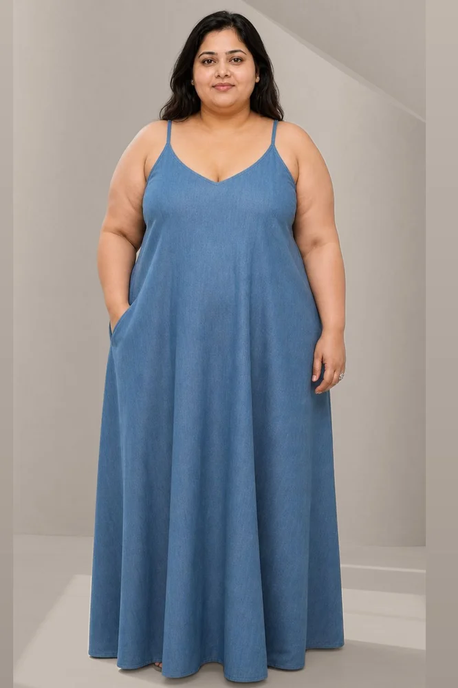 MAYA Medium Blue Denim Maxi Dress 2