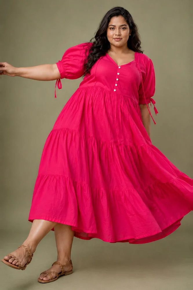 Fuchsia Flared Cotton Voile Maxi Dress 2