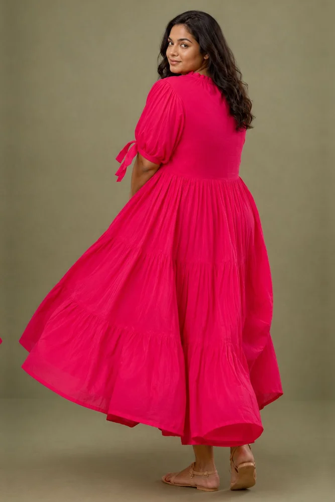 Fuchsia Flared Cotton Voile Maxi Dress 5