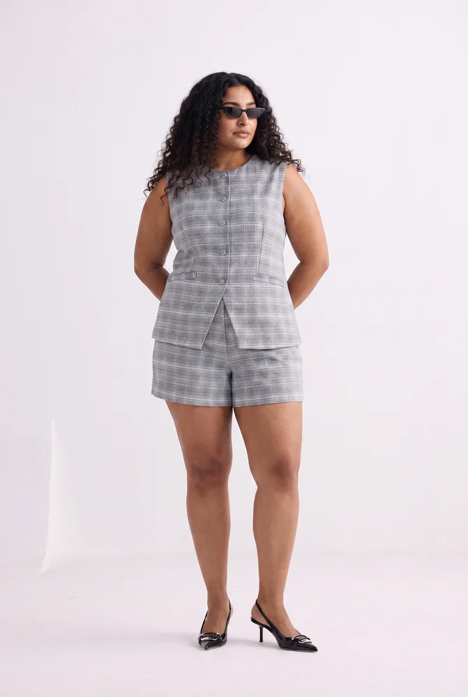 Cotton Tweed Vest Jacket Set in Grey 2
