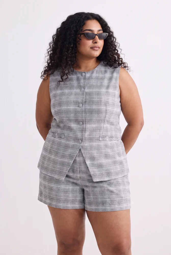Cotton Tweed Vest Jacket Set in Grey 4