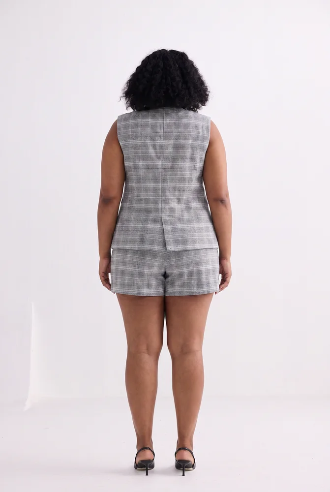 Cotton Tweed Vest Jacket Set in Grey 5