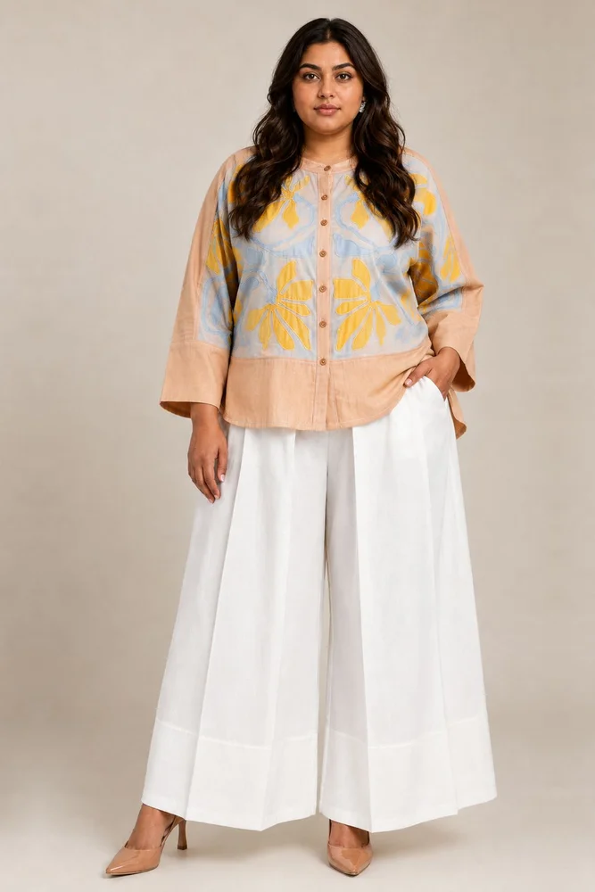 Bask & Pete - Latte Panel Appliqued Top