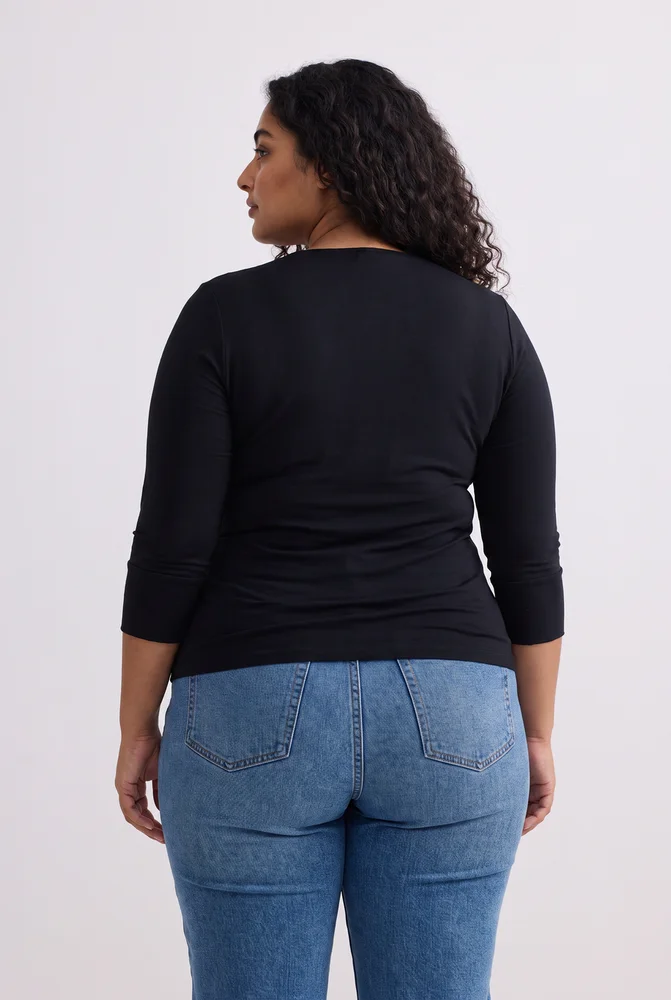 Twist Front Knit Shirt in Black 2