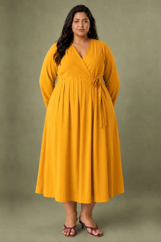 Clementia : Cotton Wrap Midi Dress fo in Orange | Casual Summer Dress 5