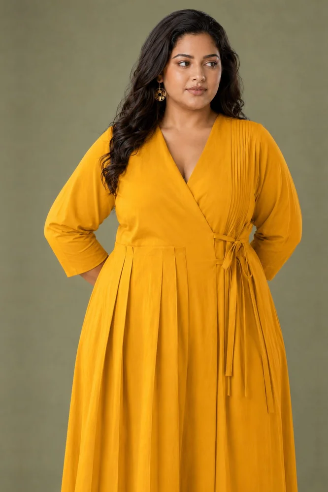 Clementia : Cotton Wrap Midi Dress fo in Orange | Casual Summer Dress 3