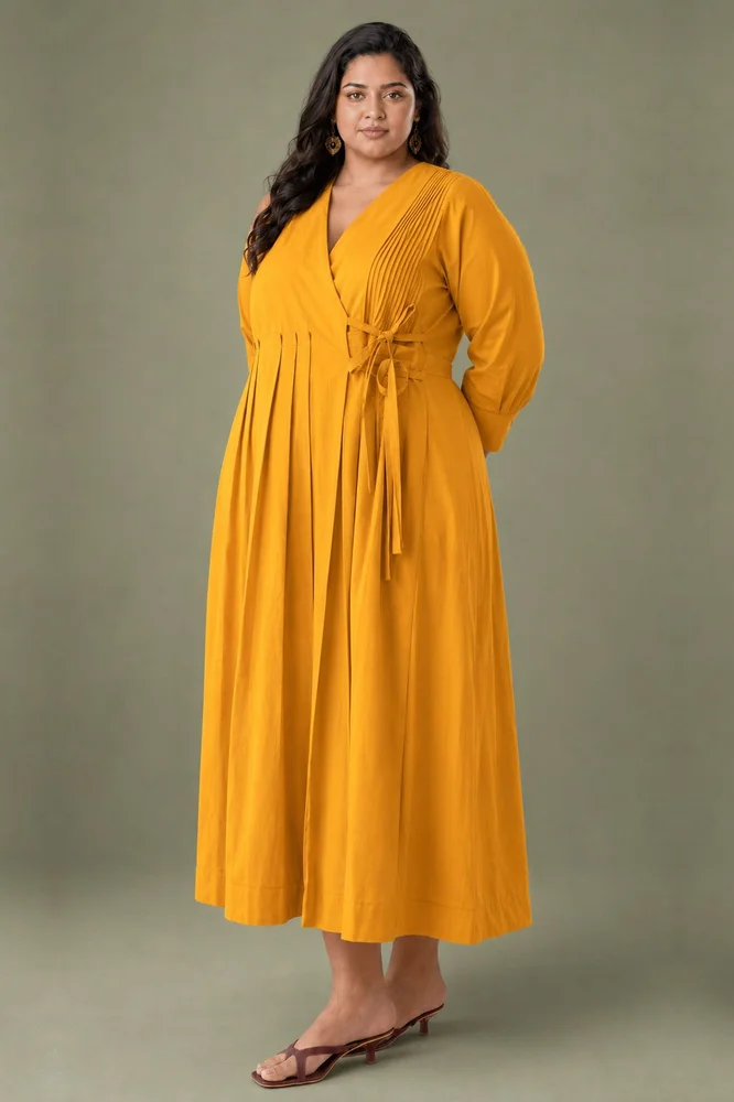 Clementia : Cotton Wrap Midi Dress fo in Orange | Casual Summer Dress 4