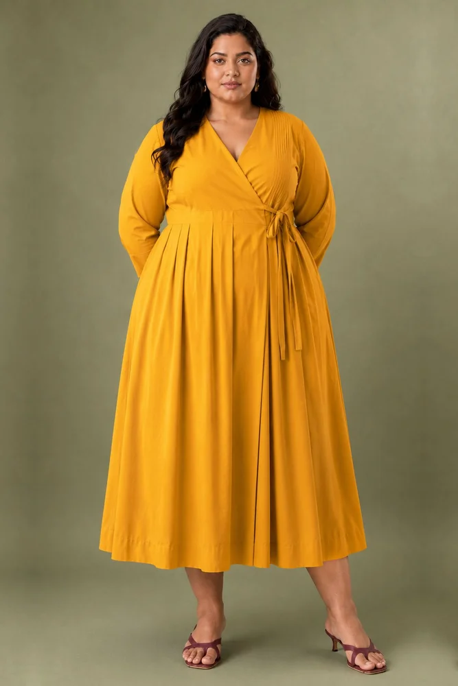 Clementia : Cotton Wrap Midi Dress fo in Orange | Casual Summer Dress