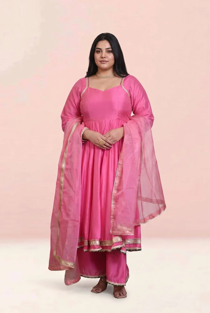 Pranavi Chanderi anarkali set
