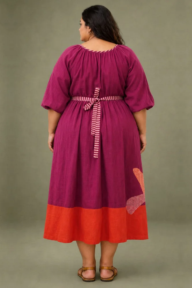 Purple Cotton Embroidered Maxi Dress with Balloon Sleeves 5