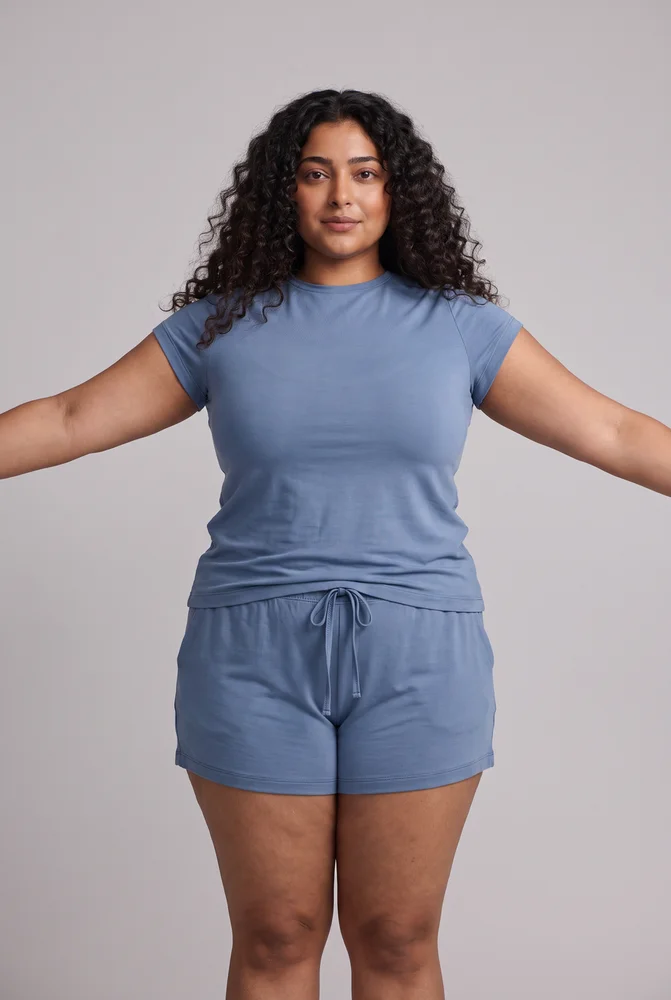 Essential Short Sleeve Tee Set in Blue 2