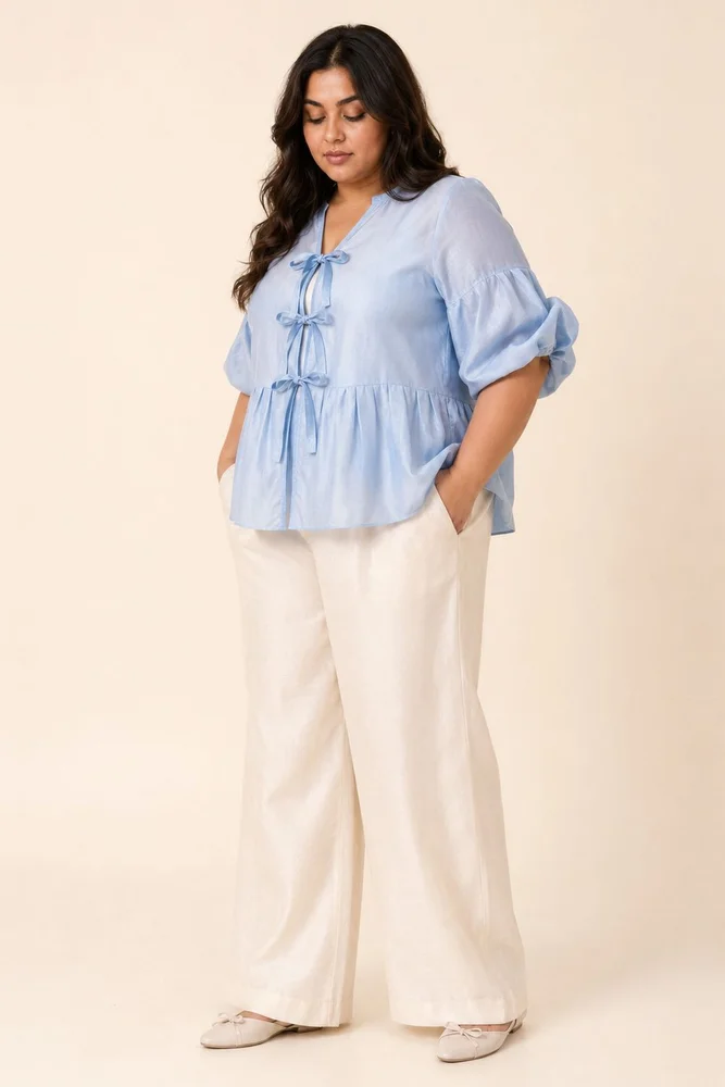 Ice Blue Toni - Multi Knot Peplum Top with Slip 6