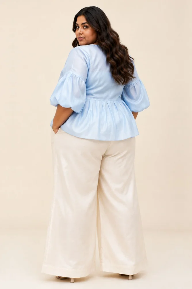 Ice Blue Toni - Multi Knot Peplum Top with Slip 2