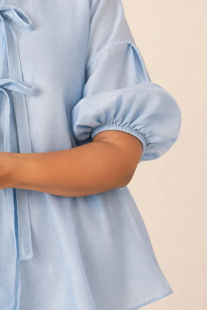 Ice Blue Toni - Multi Knot Peplum Top with Slip 4